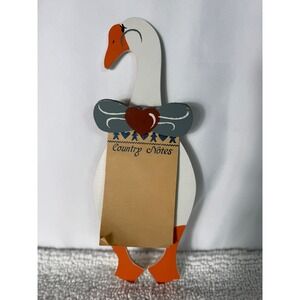 VTG 1986 NCE Wooden Goose Magnetic Notepad Holder Country Folk Art White 12in